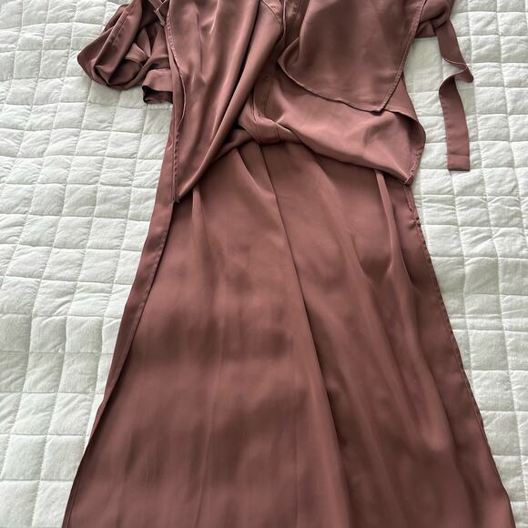 LACADEMIE Womens Shirt Dress Mauve Satin Maxi Belted Quiet Luxury Minimalist S - Picture 6 of 15